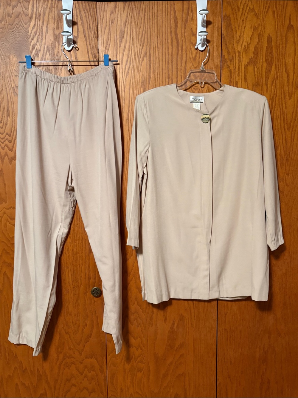 Vintage 90s Maren Minimalist 2- Piece Pant Suit -Beige- Size 14
